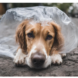 Dog in plastic bag