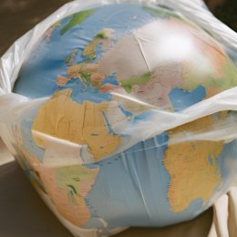 Plastic bag encircling a globe