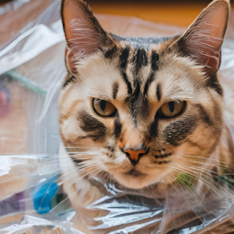 cat wrapped in plastic