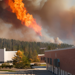 School in front of wildfire