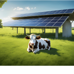 Cow in a solar farm