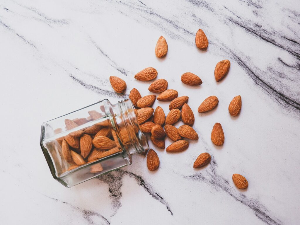 Almonds in a glass jar